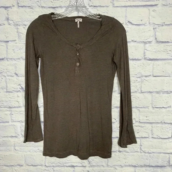 Splendid Henley Tab Sleeve Shirt Top - Picture 2 of 6